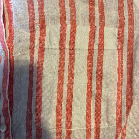 Jones & Co Linen Stripe Button Down Shirt Women Size S Red White Roll Tab Sleeve - Picture 3 of 7